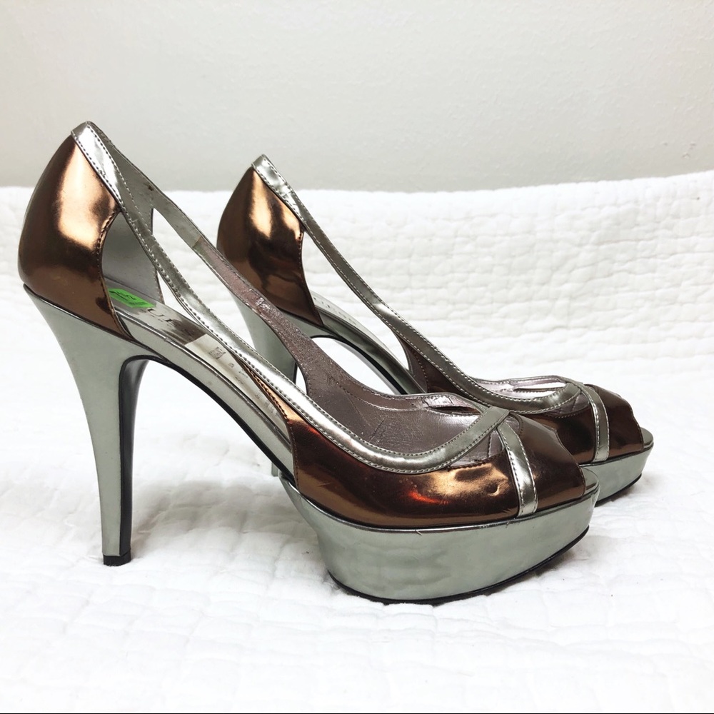 Guess Metallic Bronze and Silver Peep Toe Heels